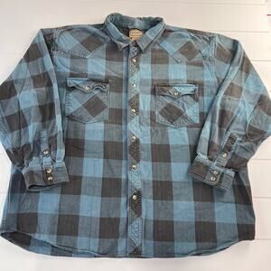 Schmidt Workwear Vintage blue plaid pearl snap shirt men’s size 2X